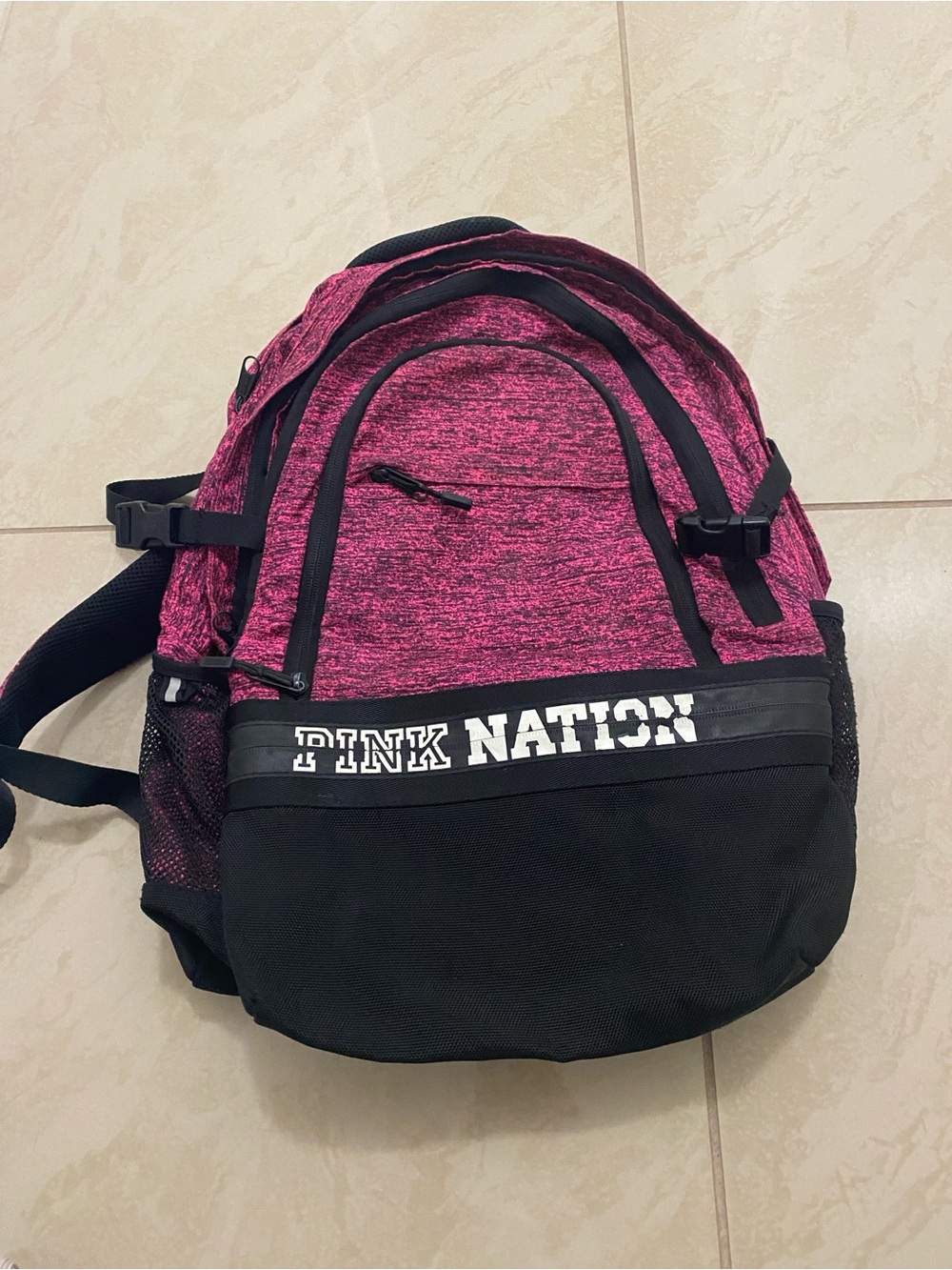 PINK Victoria's Secret Heathered Pink and Black 'PINK NATION' Backpack